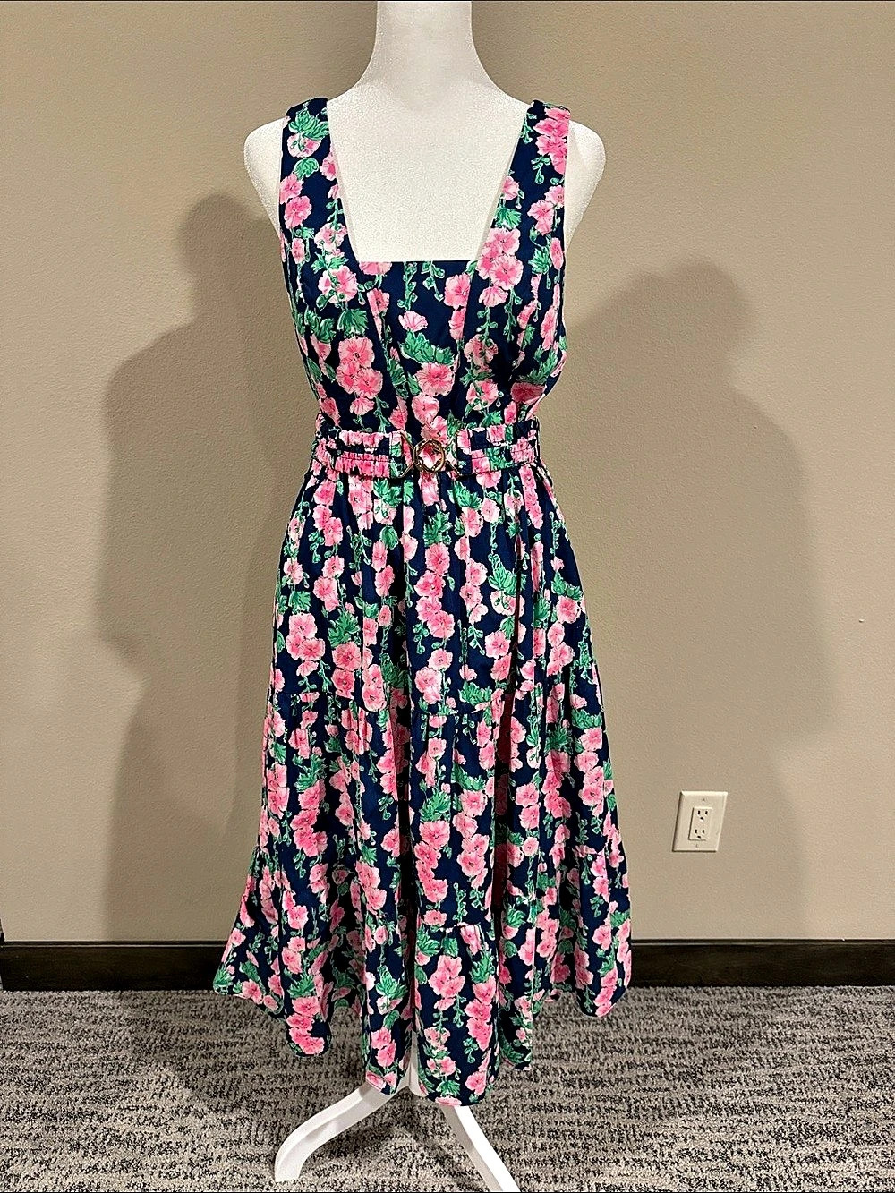 Lilly Pulitzer McKimmon Dress Floral Midi Dress Blue & Pink Size 2